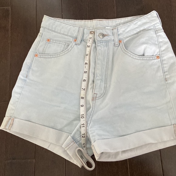 Light blue Jean high waisted shorts. Minimal stretch 12 inch rise 3 inch inseam - Picture 3 of 3